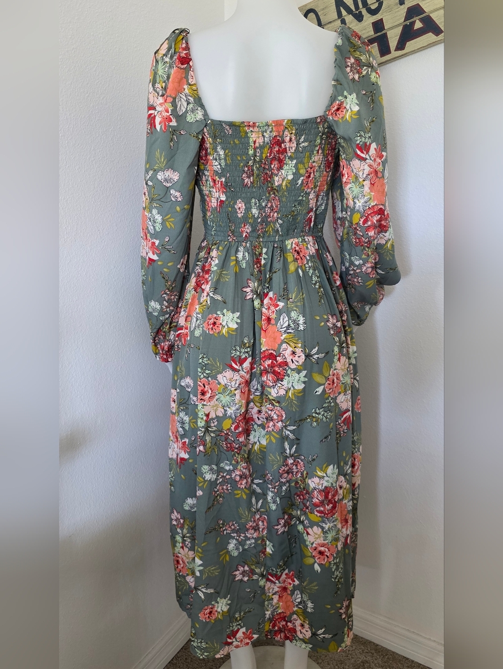B.O.G. Collective Green Large Floral Dress Boho Cottagecore Maxi NWT - Picture 4 of 6